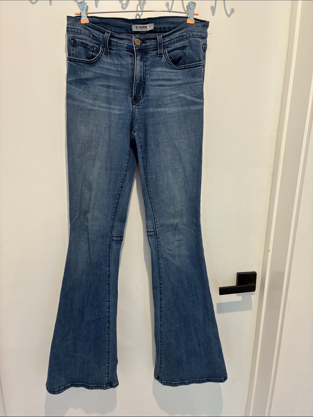 O2 Denim Mid Wash Denim Flare Jeans Mid-Rise Size 28 Made in USA!